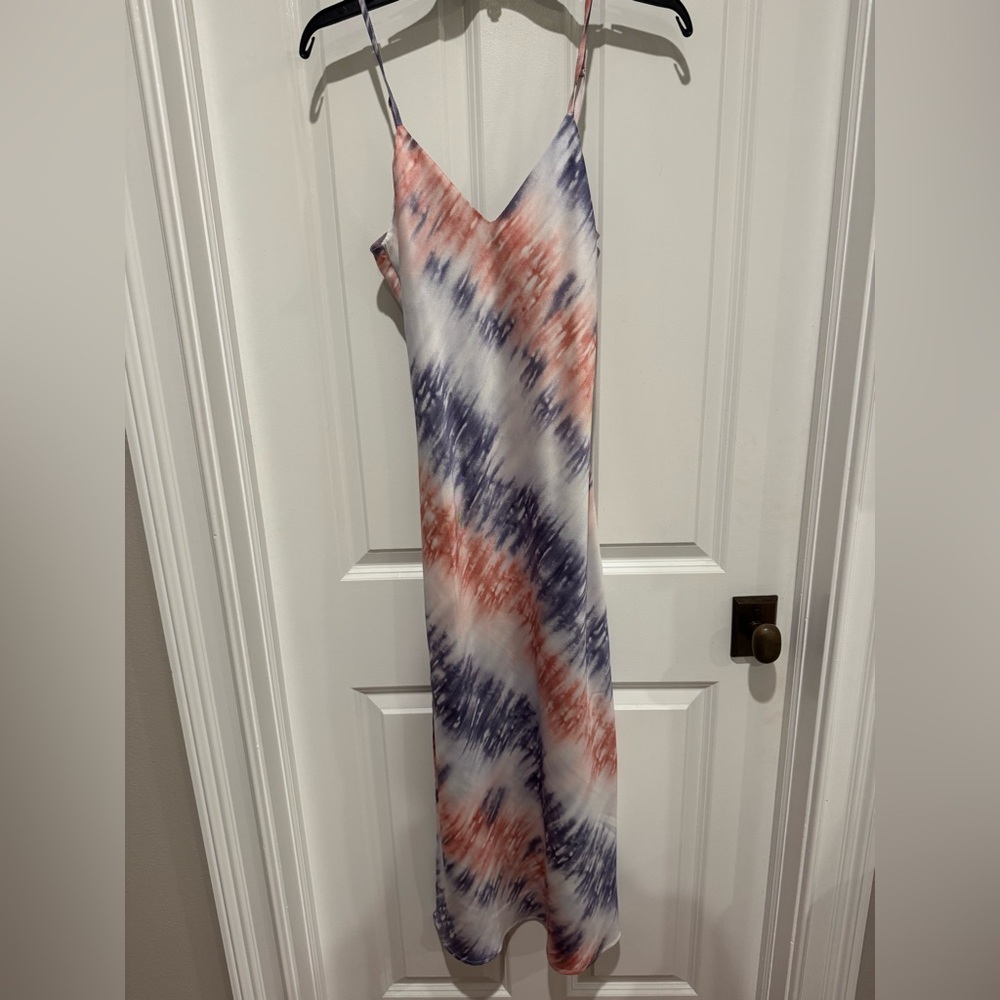 re:named V-Neck Tie-Dye Maxi Dress in Blue and Red